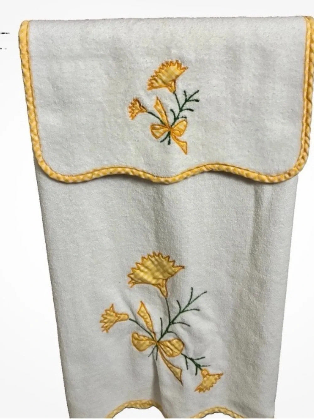Vintage FieldCrest / Martex 4‎ Piece Yellow Floral Gingham Embroidery Towel Set
